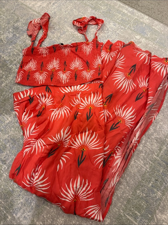 Lulus Dresses & Skirts - Lulu's Red Floral Maxi Skirt with White Bloom Print